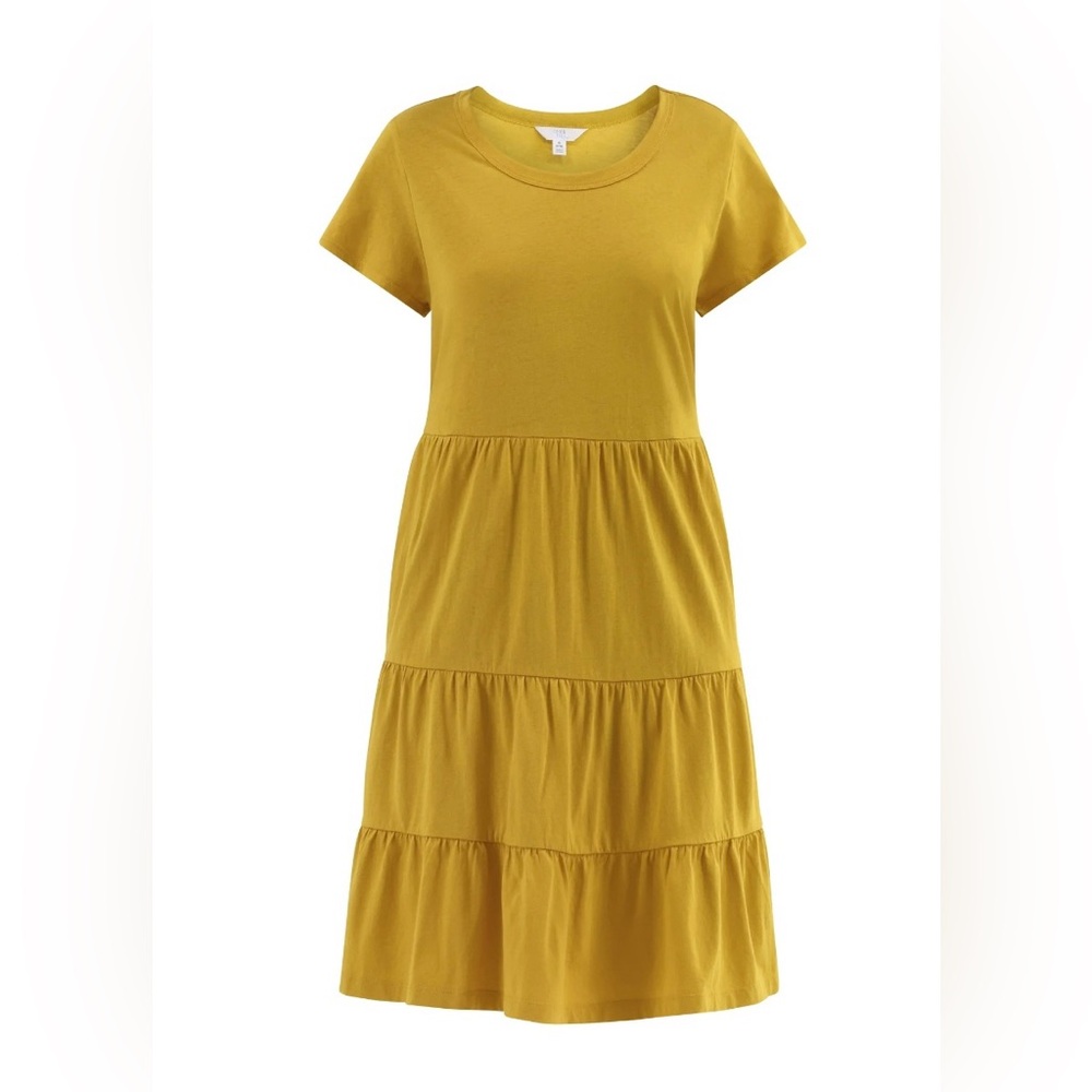 Time and Tru Mustard Yellow Tiered Short Sleeve Casual Dress Size XS (0-2)